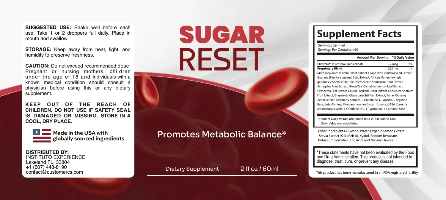 Sugar Reset supplement facts label